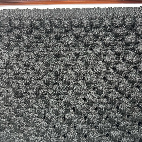 Vintage Macrame Black Lined Knotted Handbag w Plastic Tortoise Shell Handles - Picture 6 of 9